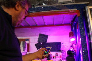 Andy Gelme demonstrating the LIFX lightbulb.
