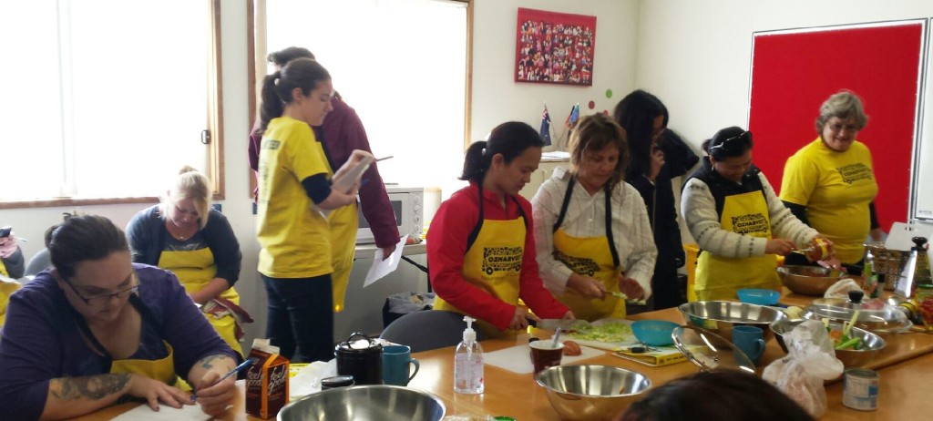 NEST participants in the improvised kitchen.