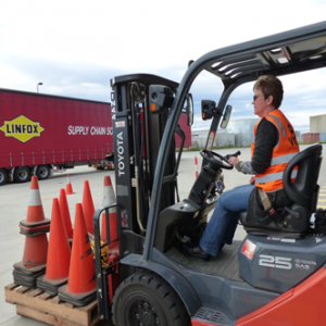 Woman on forklift